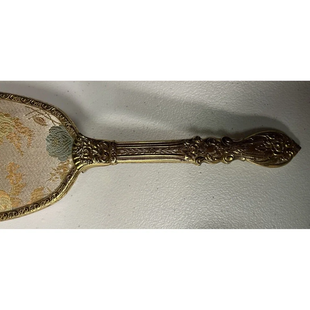 Floral Vanity Hairbrush Ornate Gold Tone 10” Vintage Boudoir Victorian